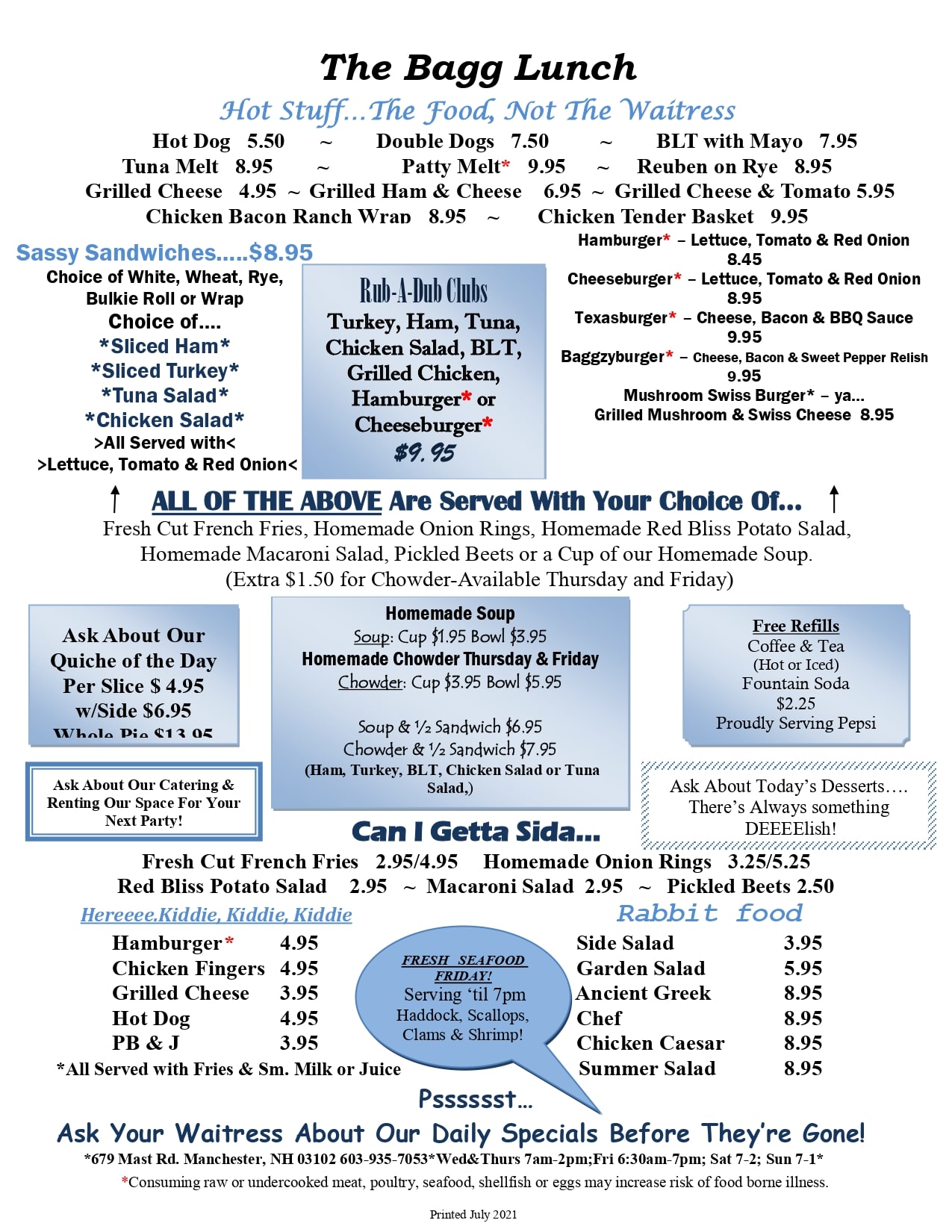 Lunch Menu Manchester, NH The Bagg Lunch LLC