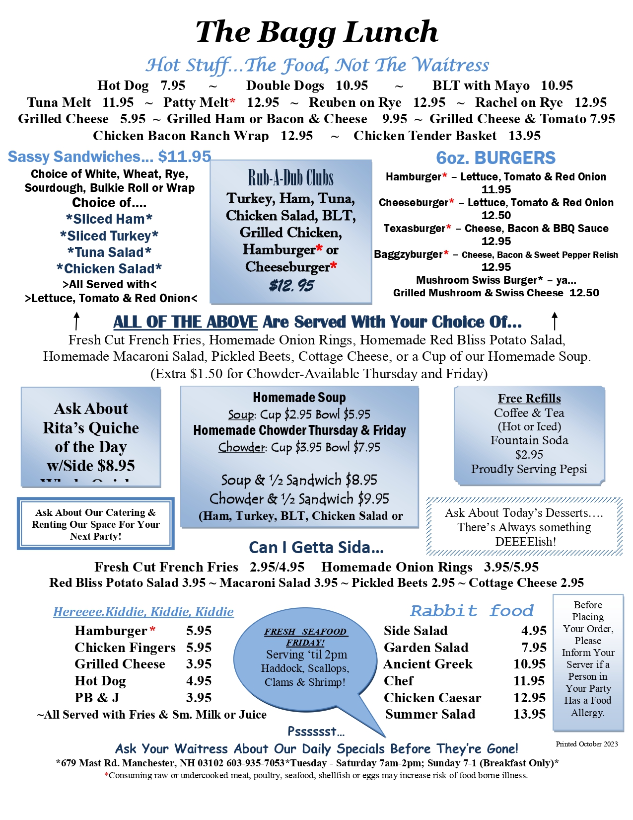 Lunch Menu Manchester, NH The Bagg Lunch LLC